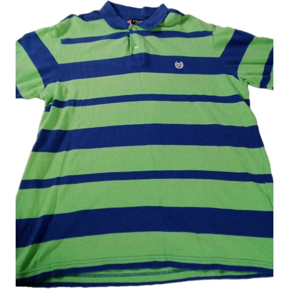 Men's Chaps Blue And Green Striped Polo Shirt Size XL